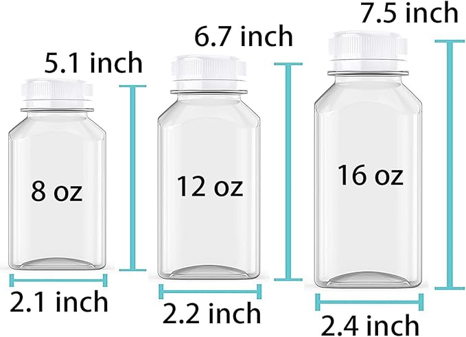 Axe Sickle 8 Pcs 8 Ounce Juice Bottles Plastic Milk Bottles Bulk Beverage Containers with Tamper Evident Caps Lids White for Milk, Juice, Drinks and Other Beverage Containers