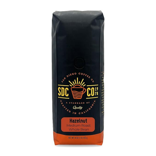 San Diego Coffee Hazelnut, Medium Roast, Whole Bean Coffee, 16-Ounce Bag Café en grano tostado