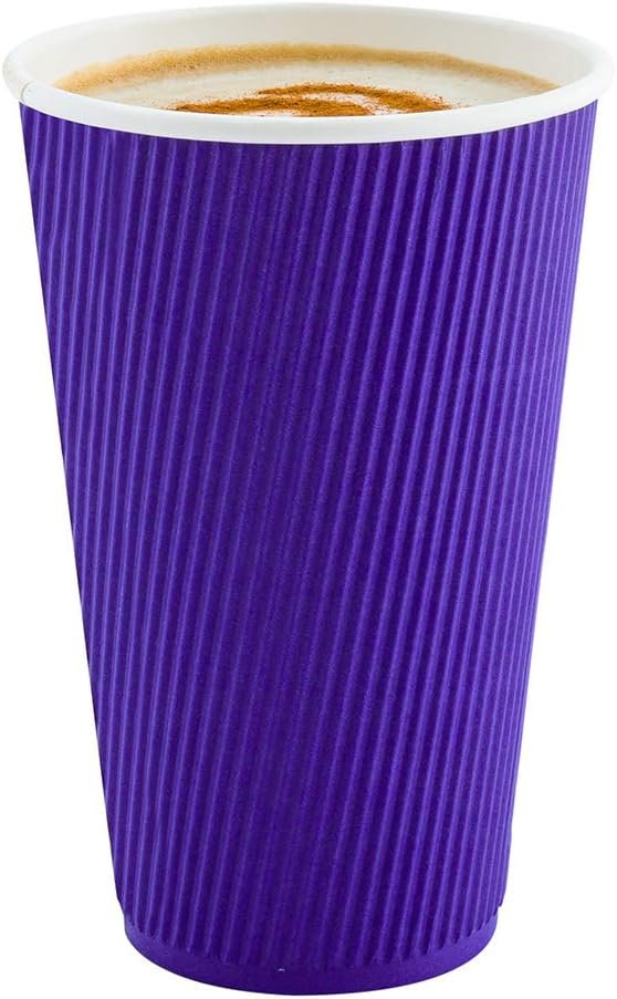 Restaurantware 16 Ounce Ripple Wall Disposable Coffee Cups, 500 Insulated Royal Purple Paper Tumblers with Rolled Rim Design, Lids Sold Separately for Hot Drinks like Tea and More