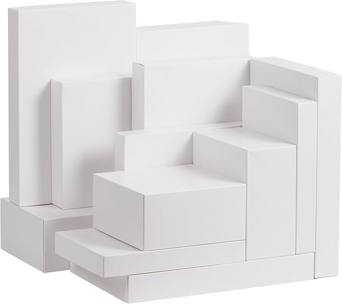 JOYIN 12PCS Christmas White Gift Boxes with Lids for Presents, 4" Deep Large Shirt Robe Wrapping Box, 4 Different Sizes Holiday Festive Lingerie Cupcake DIY Kraft Cardboard Boxes