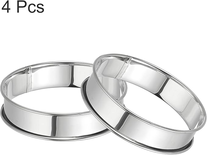 HARFINGTON 4pcs Crumpet Rings 3.94" Nonstick Round Cake Ring Stainless Steel Double Rolled English Pastry Rings for Kitchen Baking Crumpet Dessert, Silver