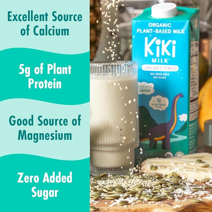 Kiki Milk Plant Based Milk - Organic Unsweetened Kiki Milk - Calcium & Magnesium Source - Gluten Free, Gum Free, GMO Free, Dairy Free, Soy Free, Glyphosate Free - Shelf Stable - (32 oz • Pack of 6)