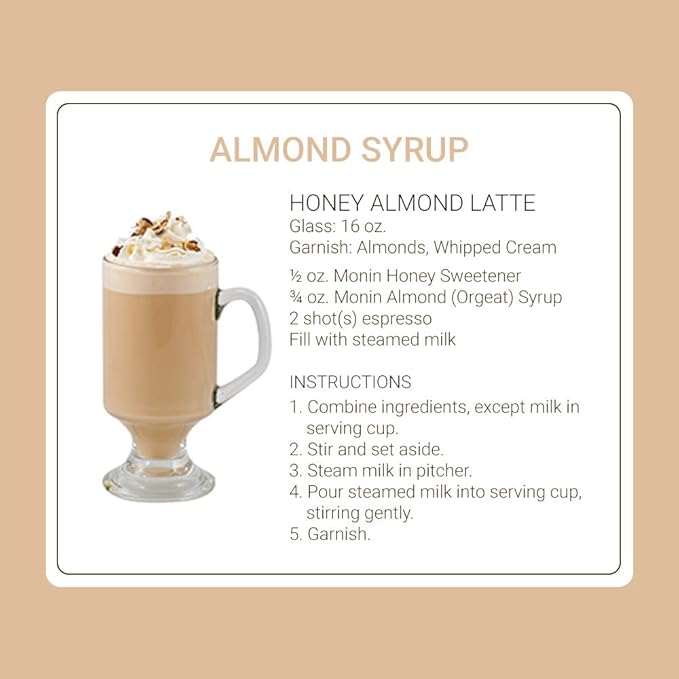 Monin - Almond Syrup, Sweet and Rich Nutty Aroma, Natural Flavors, Great for Coffee Drinks and Specialty Cocktails, Non-GMO, Gluten-Free (1 Liter)