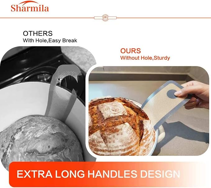 Silicone Bread Sling for Dutch Oven,[Non-Stick & Heat Resistant] Sourdough Silicone Bread Sling,2Pcs Round Reusable Bread Sling with Long Handles for Transfer Sourdough