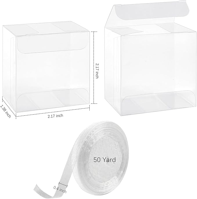 100pcs Clear Single Chocolate Covered Cookies Macaron Box for Wedding Favors Baby Shower 2.17"×2.17"×1.38" Inch, Party Favor Box with Ribbons for Candy Chocolate Mooncake