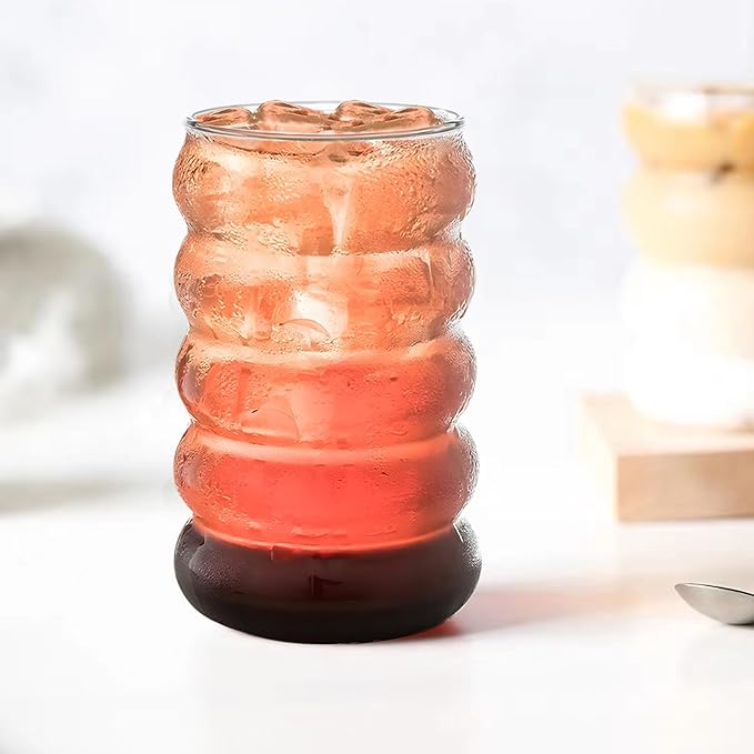 2 Pcs 20oz Drinking Glasses Set with Bamboo Lids and Straws, Cute Iced Coffee Glass Cups, Iced Coffee Tumblers, Thick Drinking Jars for Smoothie, Boba Milk Tea, Ideal for Gift, with Straw Brush