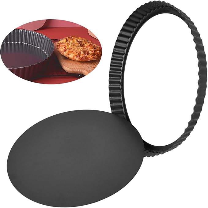 Fluted Tart Pan with Removable Bottom, Carbon Steel Round Tart Pan, Deep Baking Dish Pie Plate for Cakes Pies ([Thickened] 13-inch live bottom pie plate)