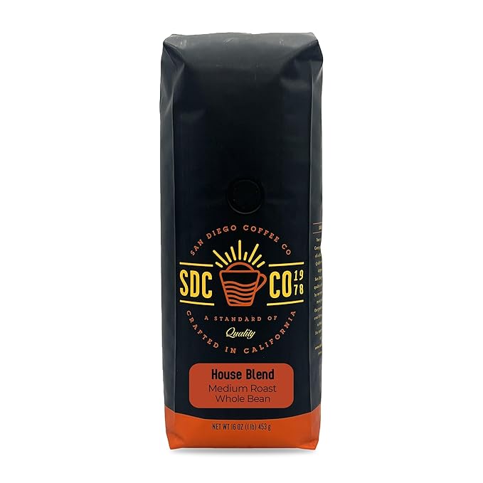 San Diego Coffee Organic House Blend, Medium Roast, Whole Bean Coffee, 16-Ounce Bag Café en grano tostado