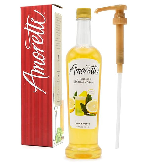 Amoretti - Limoncello Beverage Infusion, 94 Servings Per Bottle (750 ml) - Drink Mix & Water Enhancer with Pump for Flavoring Cocktails, Waters, Teas, and other Beverages, Preservative Free