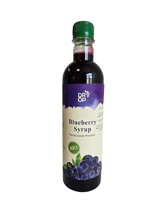 DROP Pure Organic Blueberry Flavor Bio Syrup-16.9oz (500ml), Natural 30% Concentrate Fruit Syrups,Great For Cocktails,Bevarages,Coffee,Shaved Ice and Ice-Cream,Gluten-Free, NON-GMO Snow Cone Syrup