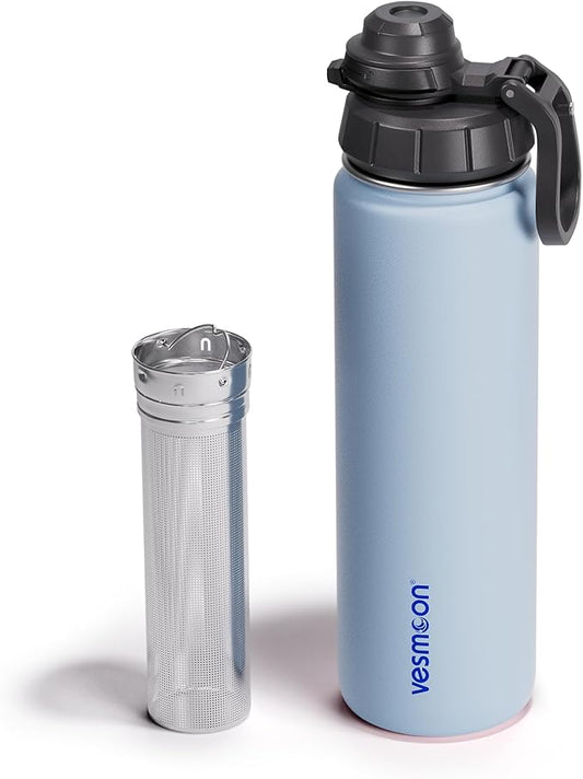 Vessence Tea Infuser Bottle - 24 Oz Insulated Loose Leaf & Fruit Infuser Bottle | Leak Proof with FlowSip Lid