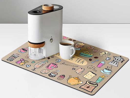 Fun Coffee Machine Mat-Espresso Tray for Coffee Bar Under Coffee Pot Mat, Coffee Maker Mat for Countertop, Dish Drying Mat, Coffee Mat, Absorbent Mat, Kitchen Counter Drying Pad