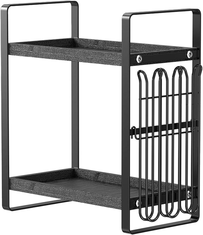 LEMIKKLE Coffee Station Organizer,Compatible with Nespresso Classic Pods 24pcs,Coffee Bar Accessories and Cup Storage Organizer, Wood Counter Shelves for Kitchen, Office, Countertop（Black