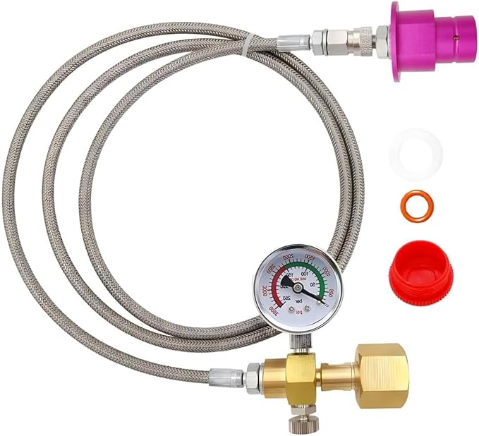 Soda Machine Co2 Adapter Quick Connector Adapter With High Pressure Stainless Steel Hose,Soda Water Maker Adaptor Compatible with Terra DUO Art Gaia Series 56inch with Gauge
