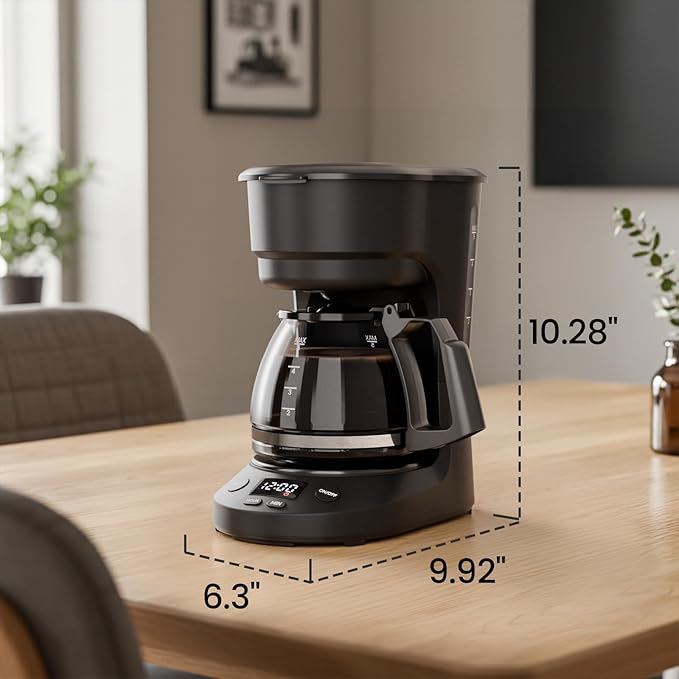 Kismile Compact Drip Coffee Maker, Anti-Drip System, 5 Cup Coffee Maker, Timer, Removable Funnel & Auto Shut-Off, Anti-Dry Protection, Perfect Small Coffee Machine for Home & Office (Black)