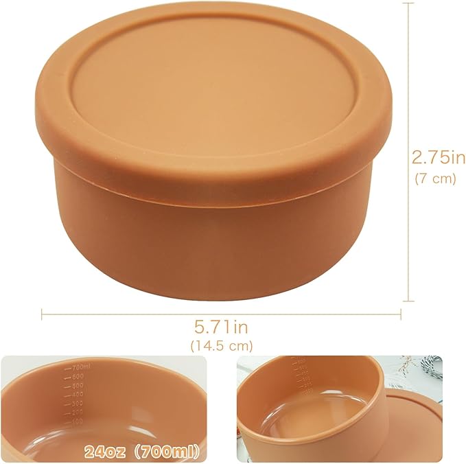 Silicone Food Storage Containers & Round Bowls with Lids - Meal Prep Containers for Kitchen Serving, Salad & Lunch - Airtight, Microwave/Fridge/Dishwasher Safe, BPA-Free, 24oz. (Grayish blue)