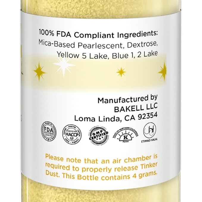 Bakell - Neon Yellow Tinker Dust (4g, 1x Mini Spray Pump) Edible Glitter for Food, Desserts, and Beverages!