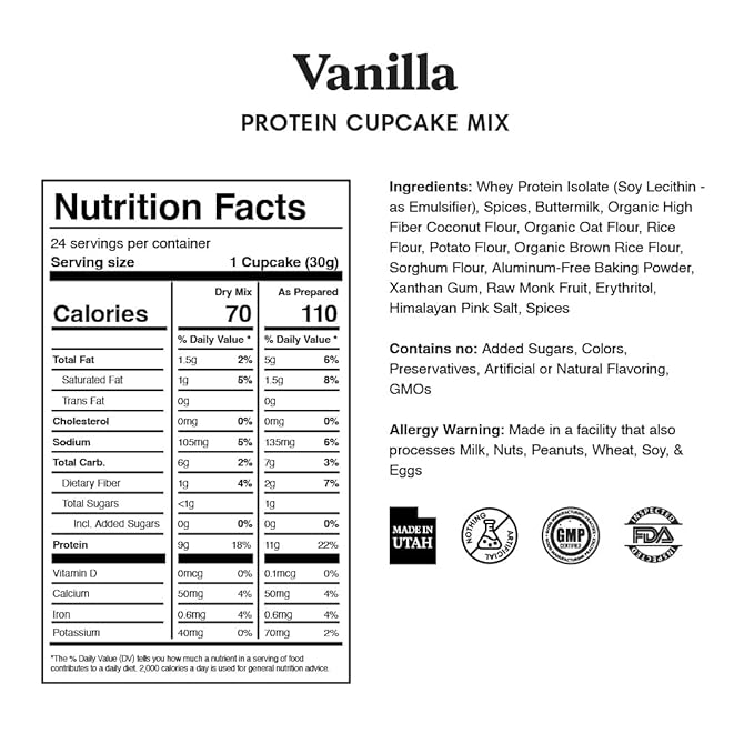 ProDough High Protein- Gluten Free Cupcake Mix, Low Carb, 13g of Protein per Cupcake, No Added Sugars, Keto Friendly, Makes 12, Healthy Dessert (Vanilla)