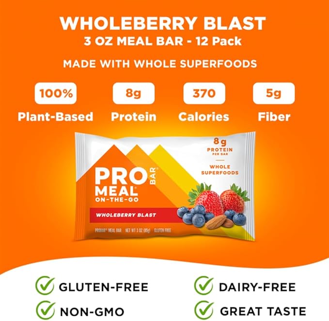 PROBAR - MEAL Bar, Wholeberry Blast, Non-GMO, Gluten-Free, Healthy, Plant-Based, Whole-Food Ingredients, Natural Energy (12 Count)