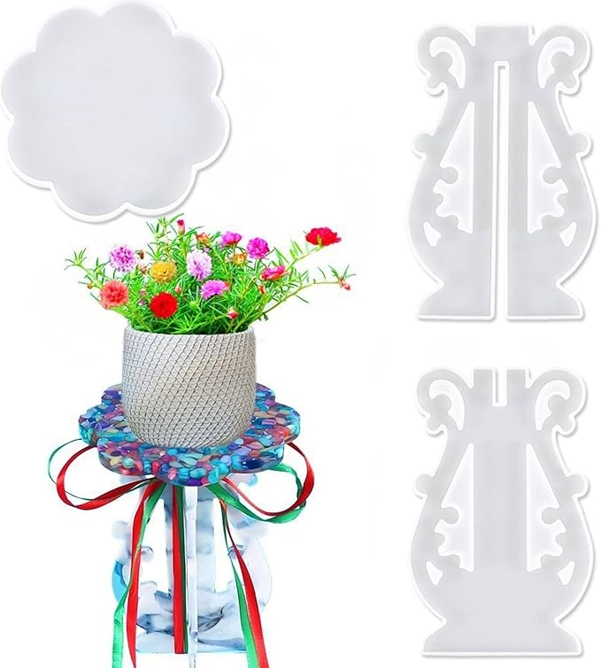 3Pcs DIY Silicone Flower Pot Shelf Mold Easy Demoulding Unique Shape Suitable for Resin Crafts (European Mold 60-732)