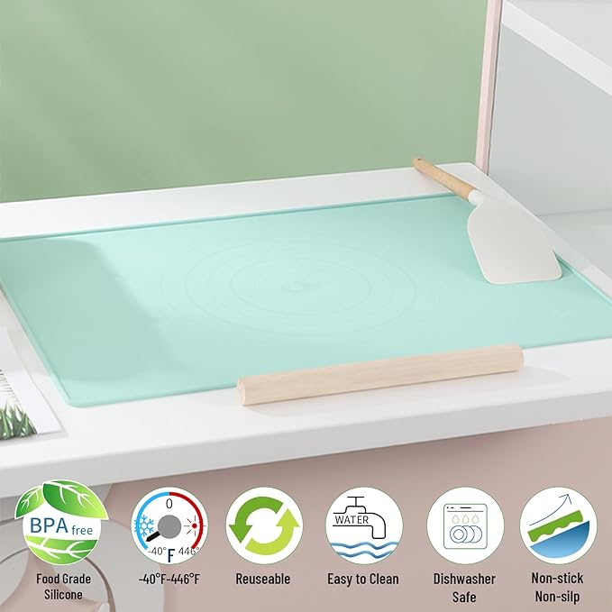 Silicone Baking Mat, 20"X28" Extra Large Non-stick Silicone Mat With High Edge, Food Grade Silicone Dough Rolling Mat For Making Cookies, Macarons, Multipurpose Mat, Countertop Mat, Placemat