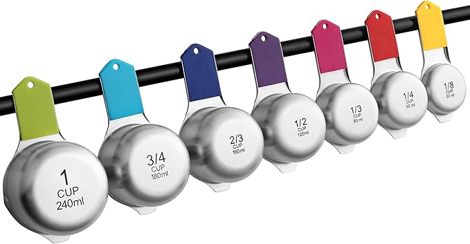 Spring Chef Magnetic Stainless Steel Measuring Cups (Patent Pending), Kitchen Tools with Easy to Read Markings for Measuring Dry or Liquid Ingredients, Set of 7, Multicolor
