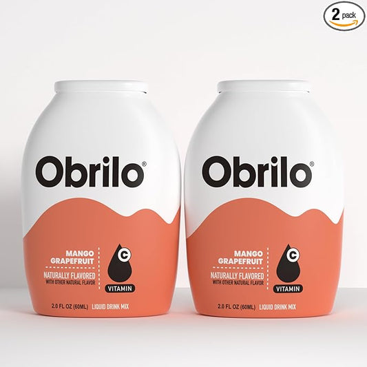 Obrilo Water Enhancer Liquid Flavoring Drops - ZERO Sugar/Calorie, Dye Free, Naturally Flavored Drink Syrup, 2.0 fl oz x 2 Bottles for Kids & Adults (Mango Grapefruit)
