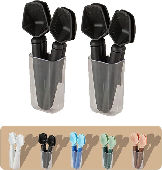 2 SET of 8 PCS Multi-functional sealing clip with measuring spoon Magnetic Coffee Measuring Spoon Sealing Clips with Wall Container Mount, PP materia, Deep Bowl Design (Black)