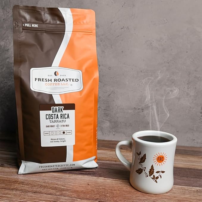 Fresh Roasted Coffee, Dark Costa Rican Tarrazu, 5 lb (80 oz), Dark Roast, Kosher, Ground
