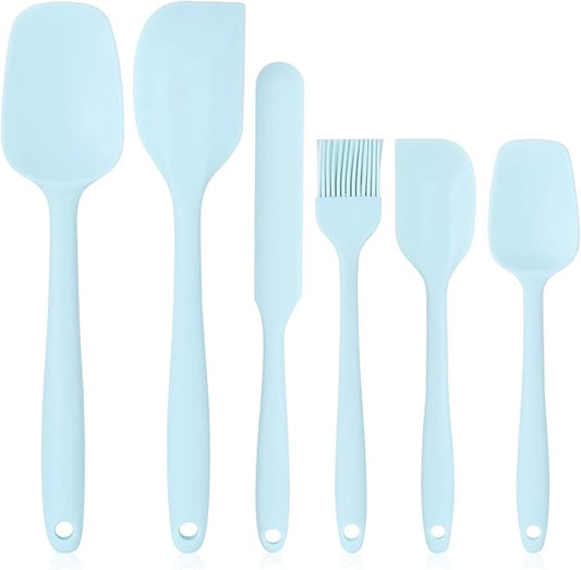 Heat Resistant Silicone Spatulas Set Food Grade Silicone Seamless One Piece Design BPA-Free,Non-Stick,Dishwasher Safe,Cooking and Mixing Set of 6PCS-Blue (Blue)