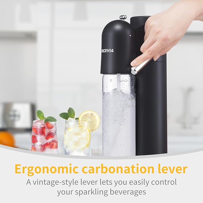 Sparkling Water Machine Soda Maker Beverage Drink Dispenser for Home, Soda Streaming Maker with BPA Free Bottles(2x1L), Seltzer Fizzy Maker Compatible with Screw-in 60L CO2 (NOT Included), Black