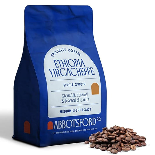 Ethiopia Yirgacheffe Coffee Beans, Medium-Light Roast Ethiopian Coffee Beans with Stone Fruit, Caramel & Toasted Pine Nuts, Flavored Single Origin 12oz Bag, Perfect Festive Gift