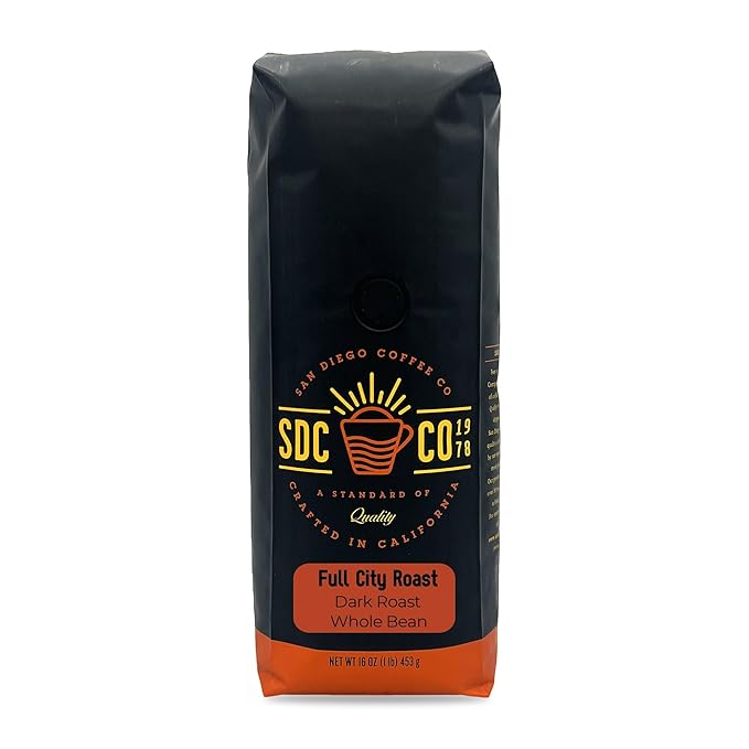 San Diego Coffee Full City Roast, Dark Roast, Whole Bean Coffee, 16-Ounce Bag Café en grano tostado