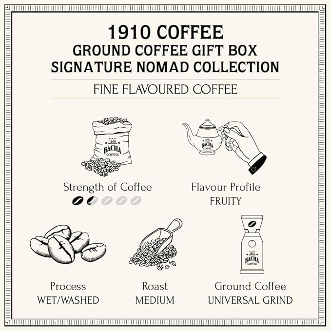 Bacha Coffee | 1910 Fine Flavoured Signature Nomad Collection, 100% Arabica Specialty Coffee, Ground Beans, Medium Roast, 250g