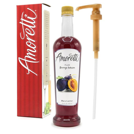 Amoretti - Plum Beverage Infusion, 94 Servings Per Bottle (750 ml) - Drink Mix & Water Enhancer with Pump for Flavoring Cocktails, Waters, Teas, and other Beverages, Preservative Free