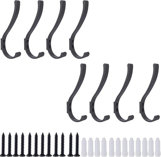 8 Pack Hanging Coat Hooks Wall Mount, Coat Hanger Wall Hangers, Metal Hooks for Hanging Heavy Duty, Screw in Hooks for Hanging Towels, Clothes, Backpack, Hat, Bag, Jacket, Key, Robe, Backpack Grey