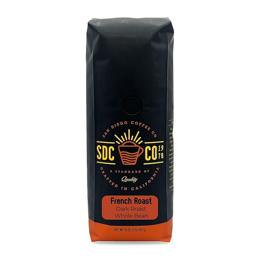 San Diego Coffee French Roast, Dark Roast, Whole Bean Coffee, 16-Ounce Bag Café en grano tostado