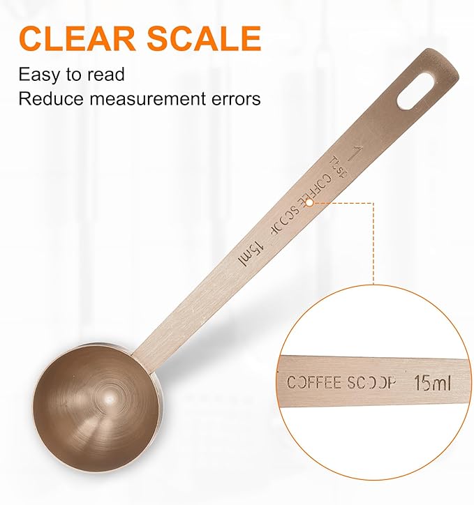 HARFINGTON 3pcs Coffee Scoop Spoon 1tbsp (3tsp, 15ml) 304 Stainless Steel Long Handle Teaspoon/Tablespoon Measuring Spoons Scoops for Tea Sugar Kitchen, Rose Gold
