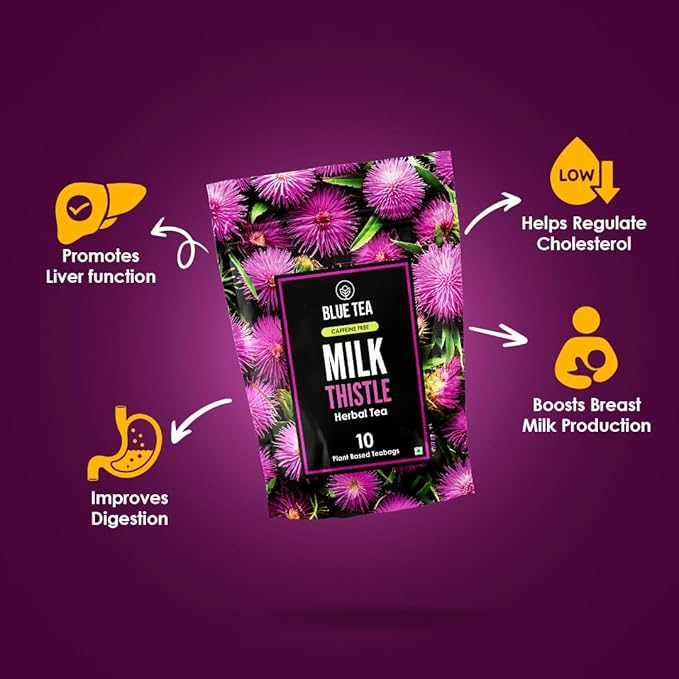 BLUE TEA - Milk Thistle Tea - 10 Count - Pyramid Plant Based Tea Bag | Liver Cleaning and Immune Support | Milk Thistle Seeds - Caffeine Free - Herbal Tea - Non Bitter | Zipper Pack