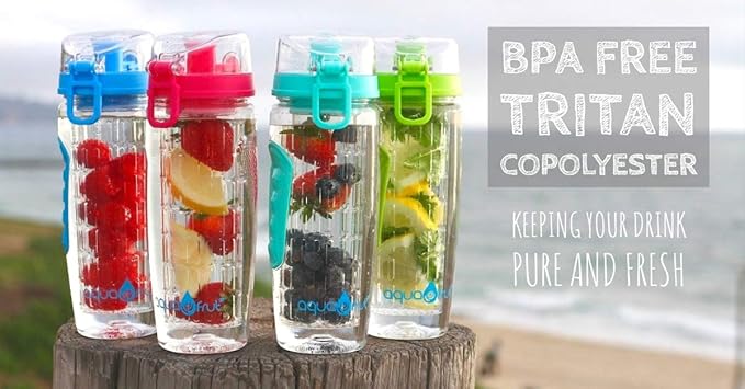 aquaFrut 32 OZ Fruit Infuser Water Bottle BPA-Free Fruit Infusion Sports Bottle - Flip Top Lid w Drinking Spout, Leak Proof, Made of Durable Tritan. Free Recipe eBook! (Teal)