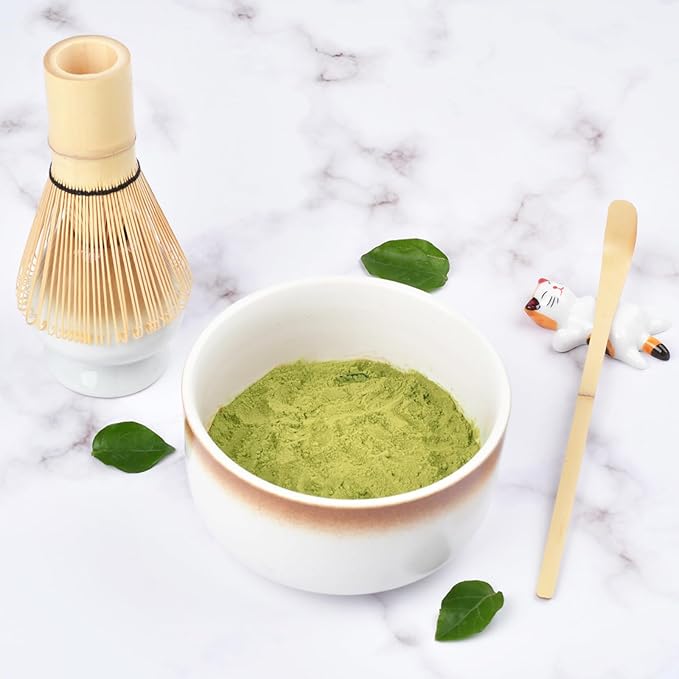 Matcha Tea Set, Matcha Accessories, Matcha Whisk Set Included Matcha Bowl, Bamboo Matcha Whisk, Scoop, Matcha Whisk Holder, Spoon Stand, Japanese Matcha Set for Beginners, Mocha