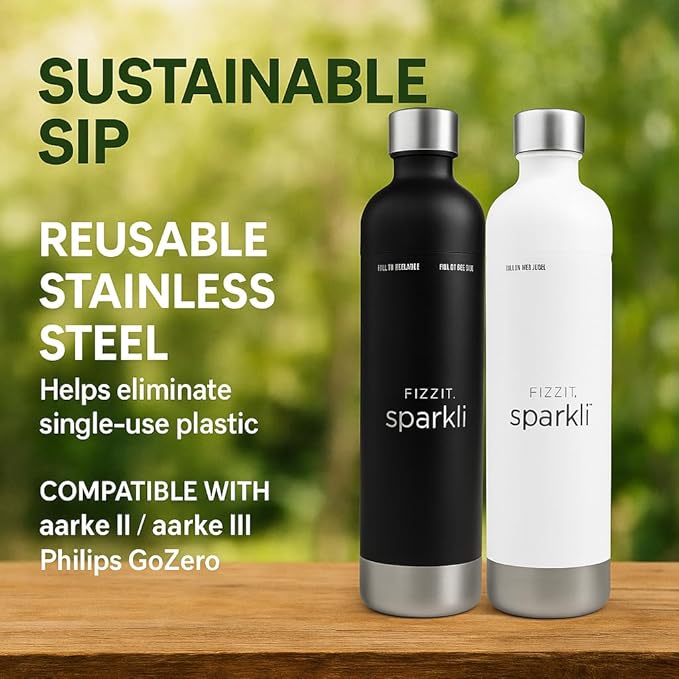 Stainless Steel Carbonation Bottle and Water Bottle | Compatible With Philips Carbonation Soda Maker and Aarke Soda Makers, Dishwasher Safe (SSB-W)