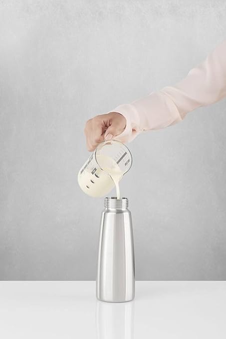 iSi North America Easy Whip Plus (1 Pt) - Cream Whipper with Stainless Steel Bottle, Easy to Use for Homemade Flavored Toppings, Desserts, Sauces - Compact Kitchen Tool, Great for Beginners (White)
