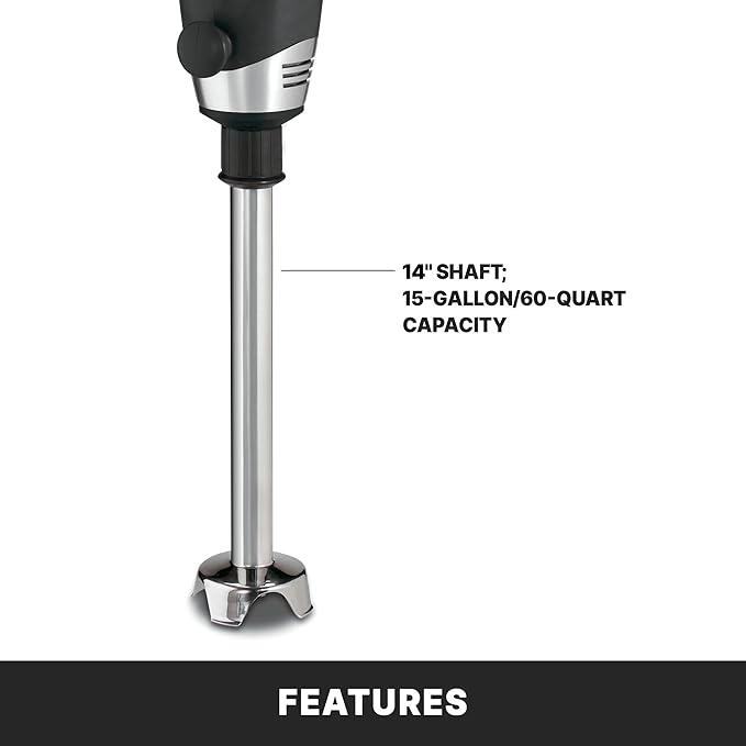 Waring Commercial Big Stix Heavy Duty Stick Immersion Hand Held Blender, 14" Removable Shaft, 1 HP, 750 Watt, Variable Speed Motor, Professional Restaurant Grade, 15 Gal Capacity, 120V, 5-15P WSB55, Black/Silver