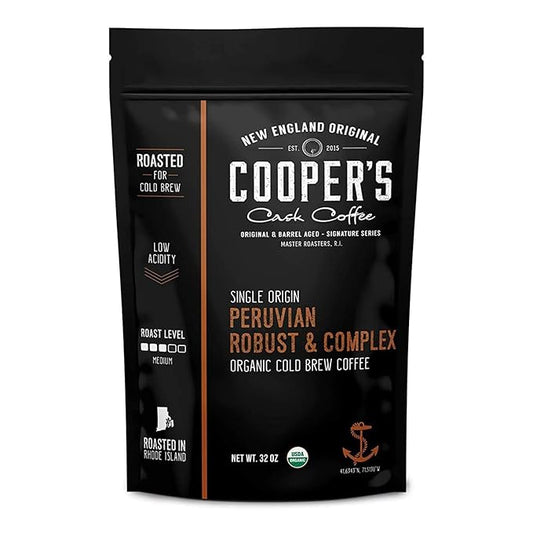 Organic Cold Brew Coffee Peru Reserve Single Origin Peruvian Coarsely Whole Bean - 2 lb. Bag - Medium Roast