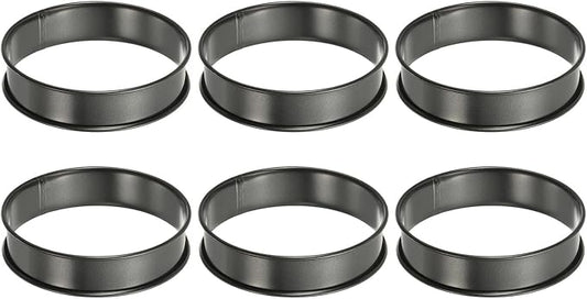 HARFINGTON 6pcs Crumpet Rings 3.94" Nonstick Round Cake Ring Stainless Steel Double Rolled English Pastry Rings for Kitchen Baking Crumpet Dessert, Black