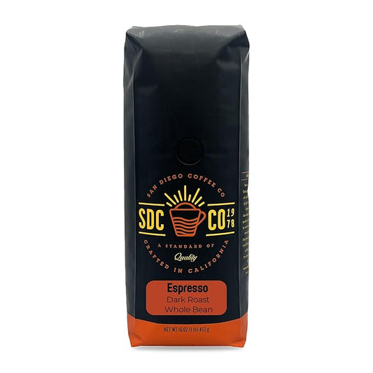 San Diego Coffee Espresso, Dark Roast, Whole Bean Coffee, 16-Ounce Bag Café en grano tostado