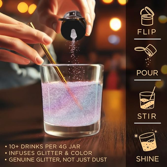 Brew Glitter Iridescent Pink Edible Drink Glitter 1x 4g Jar for Cocktails, Beer, & Beverages