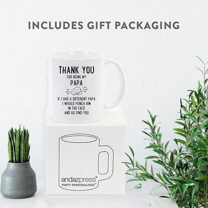 Andaz Press Funny Family 11oz. Coffee Mug Gift, Thank You for Being My Papa, Punch in Face, 1-Pack, Christmas Birthday Drinking Cup Present Ideas