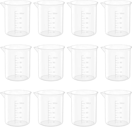 10 Oz Transparent Lab Measuring Cup, 300ml Plastic Beaker Cups, for Science Experiment, Liquid Measuring, 12 Pcs